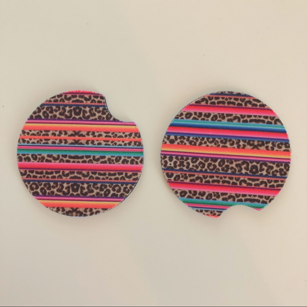 Cheetah Serape Car Coaster Set